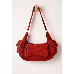 Free People Collection Siren Suede Shoulder Bag NWT Red Utility Cargo Boho
